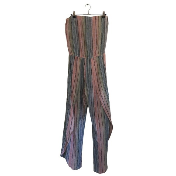 Drew Jumpsuit Women's Size Small Blue Pink Stripes Linen Blend Split Legs - Picture 1 of 9